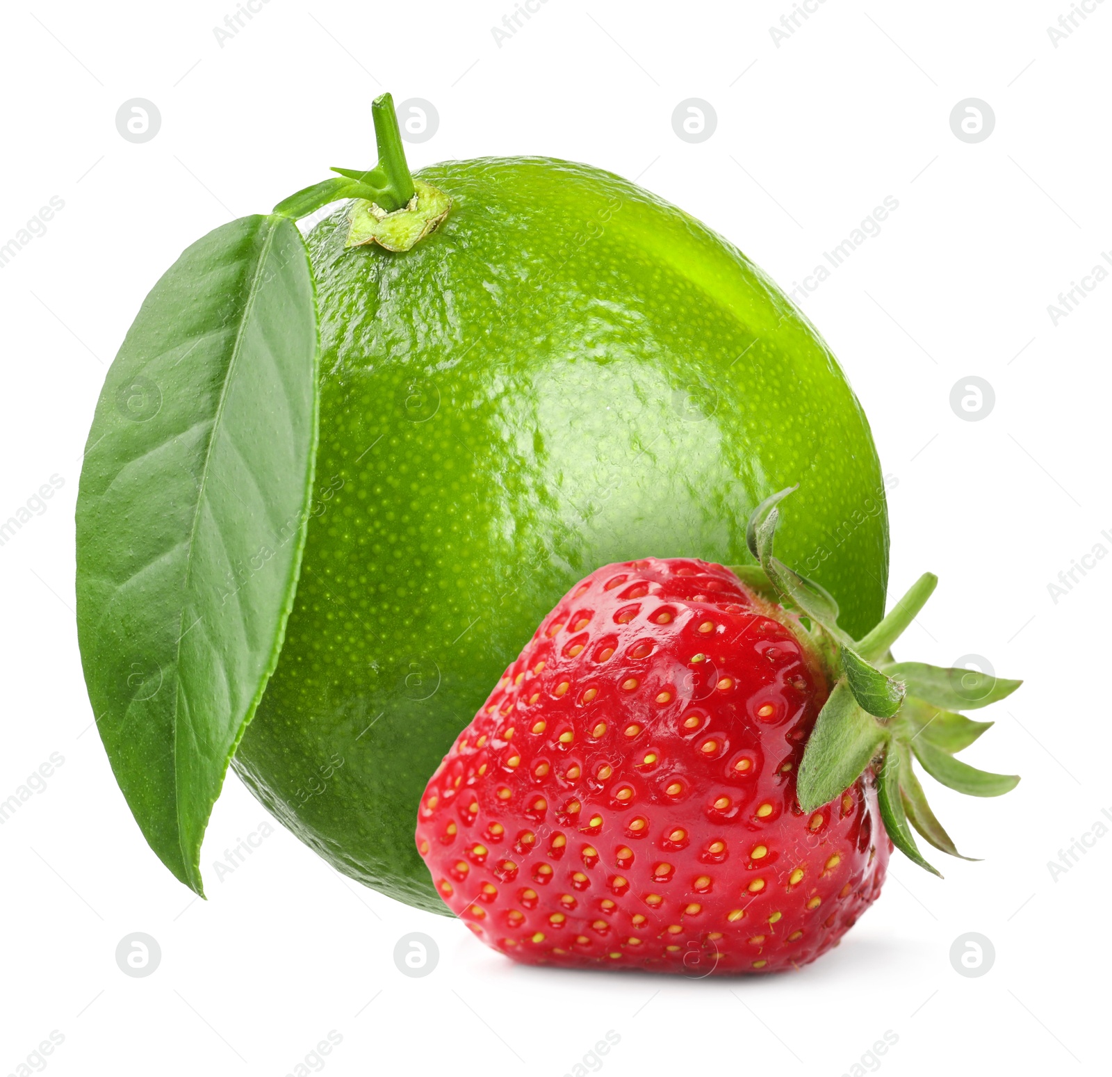 Image of Fresh lime and strawberry isolated on white