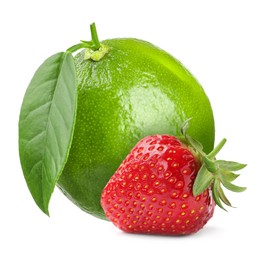 Image of Fresh lime and strawberry isolated on white