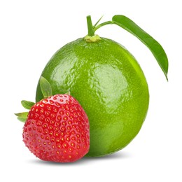 Image of Fresh lime and strawberry isolated on white