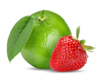 Image of Fresh lime and strawberry isolated on white