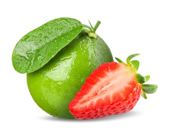 Image of Fresh lime and strawberry isolated on white