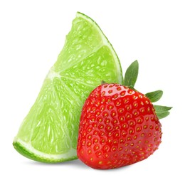 Image of Fresh lime and strawberry isolated on white