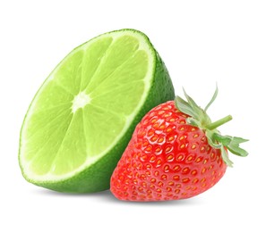 Image of Fresh lime and strawberry isolated on white