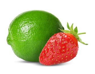 Image of Fresh lime and strawberry isolated on white