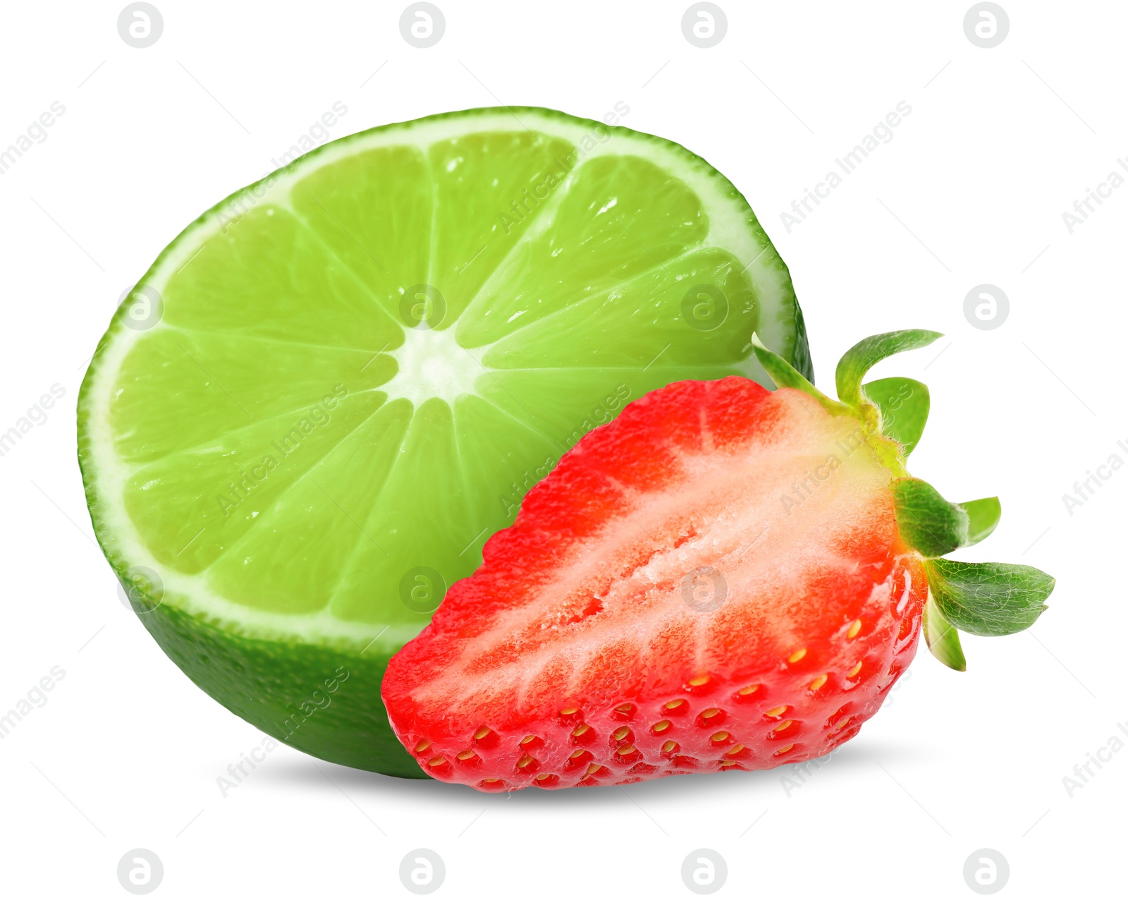 Image of Fresh lime and strawberry isolated on white