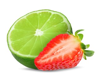 Image of Fresh lime and strawberry isolated on white
