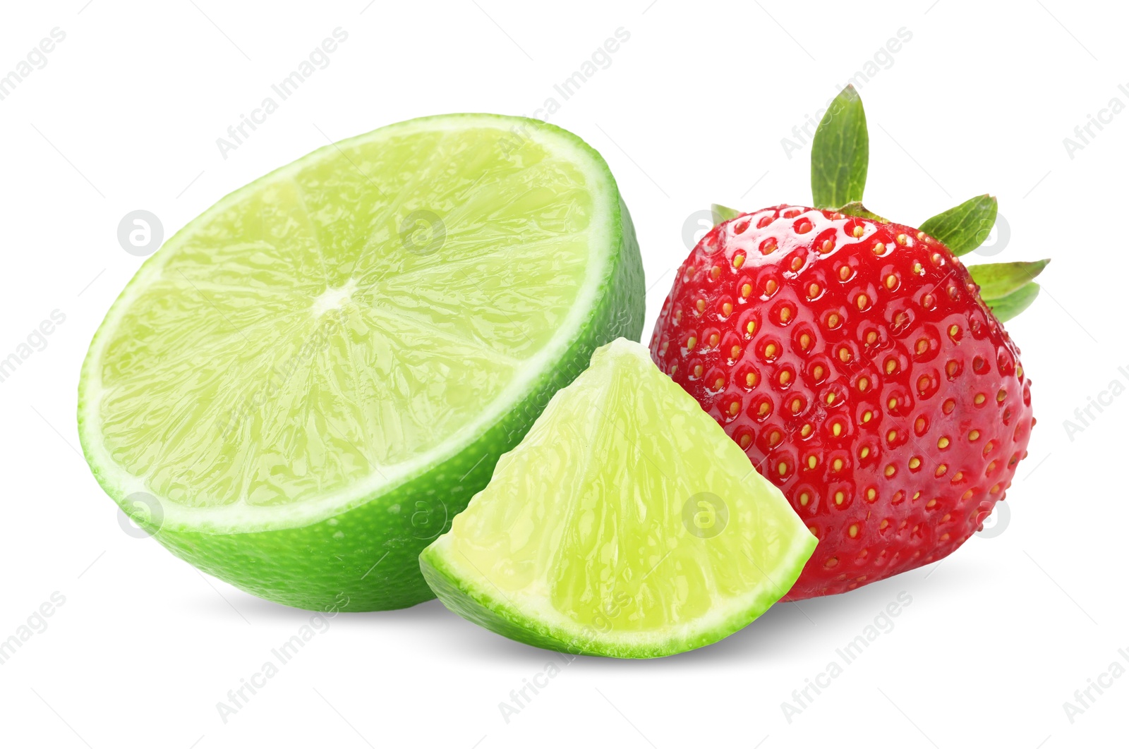 Image of Fresh lime and strawberry isolated on white