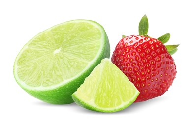 Image of Fresh lime and strawberry isolated on white