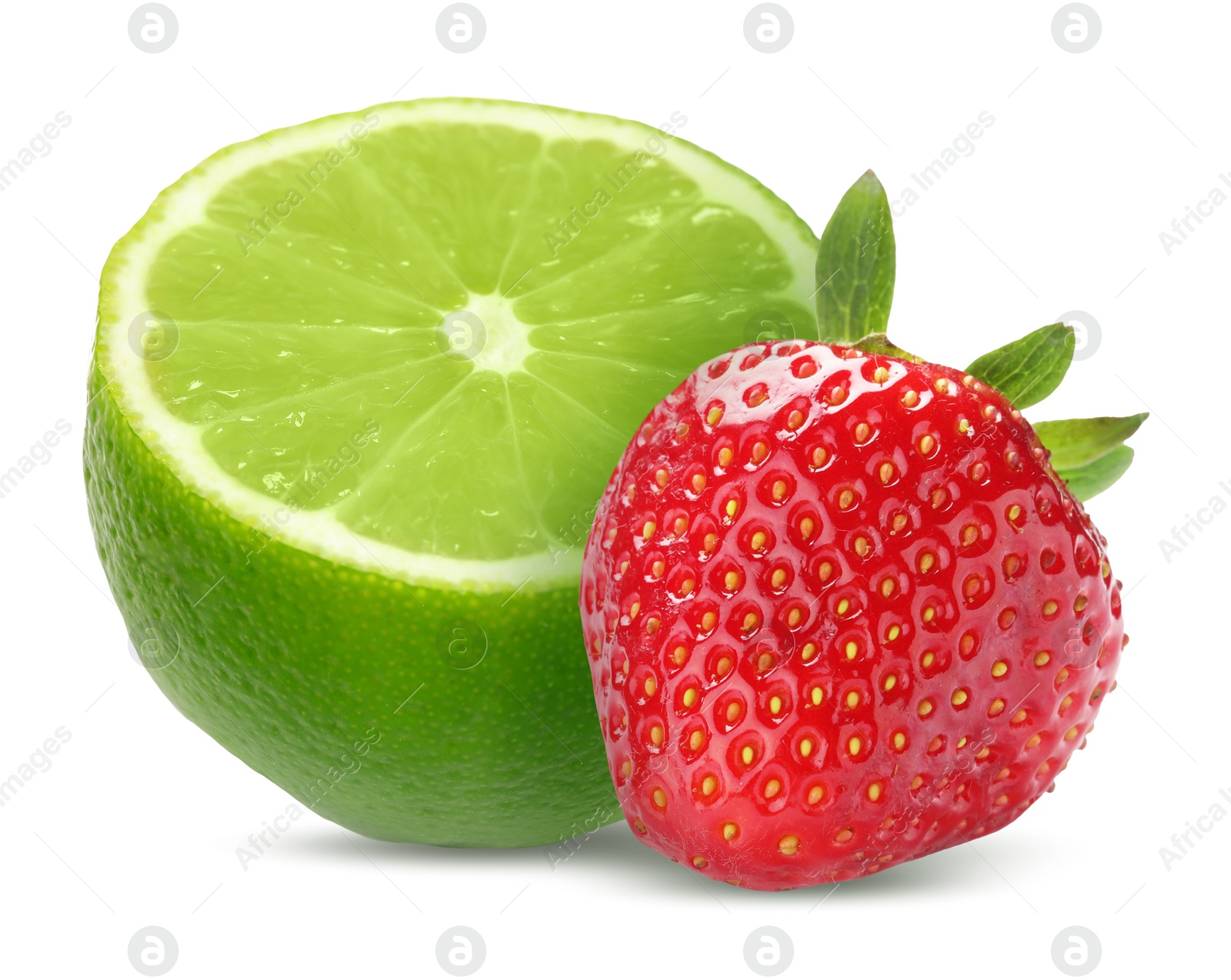 Image of Fresh lime and strawberry isolated on white