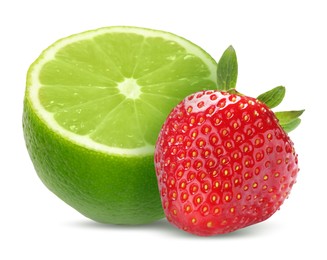 Image of Fresh lime and strawberry isolated on white