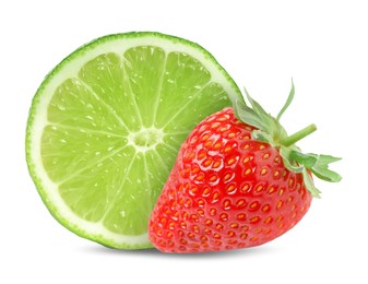Image of Fresh lime and strawberry isolated on white