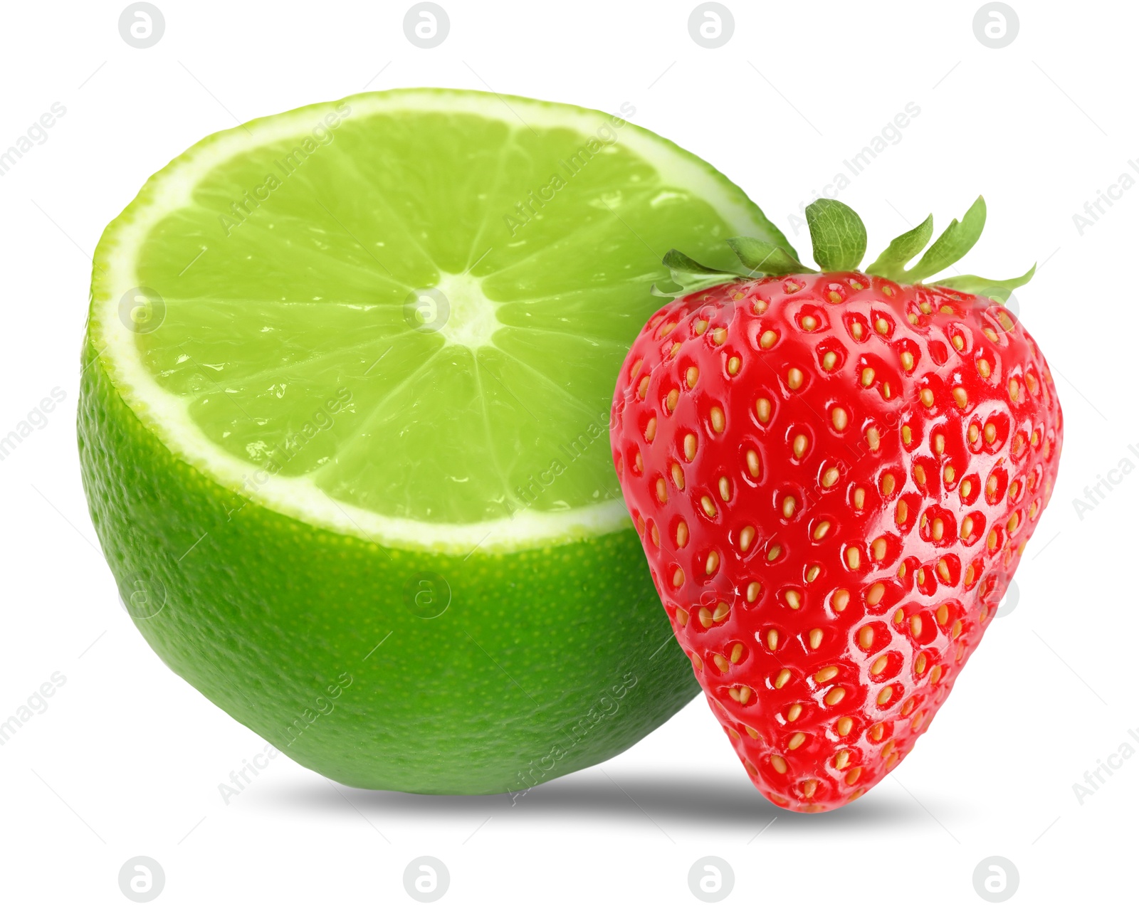 Image of Fresh lime and strawberry isolated on white