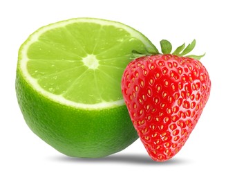 Image of Fresh lime and strawberry isolated on white