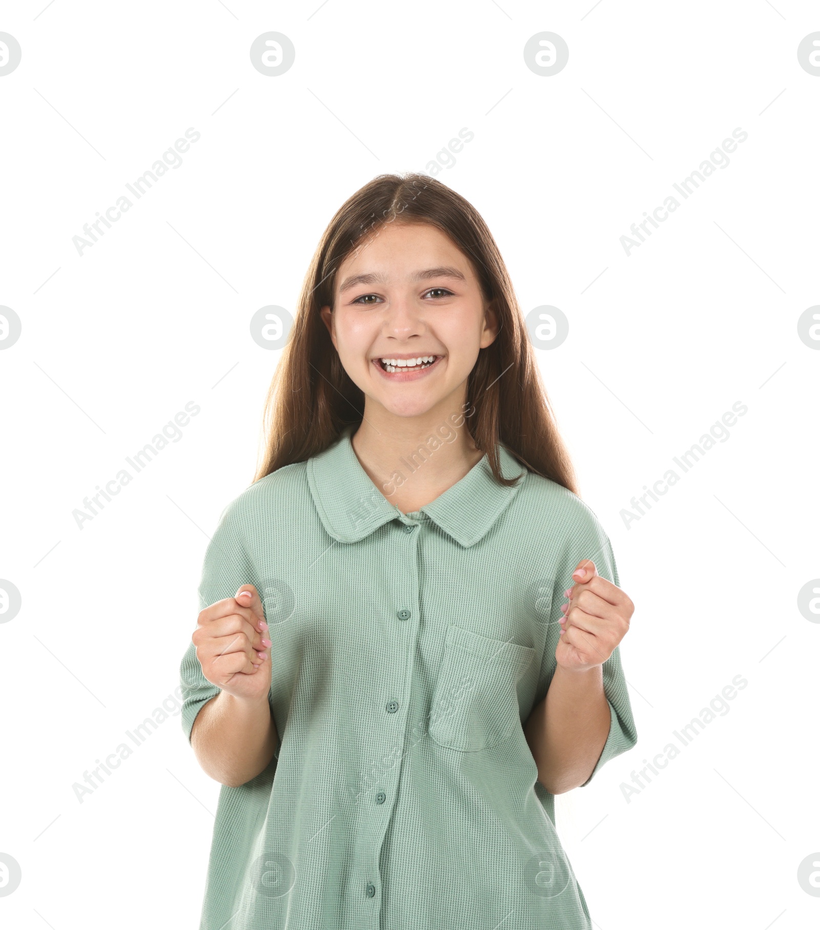 Portrait of teenage girl on white background Photo of Portrait of teenage girl on white background