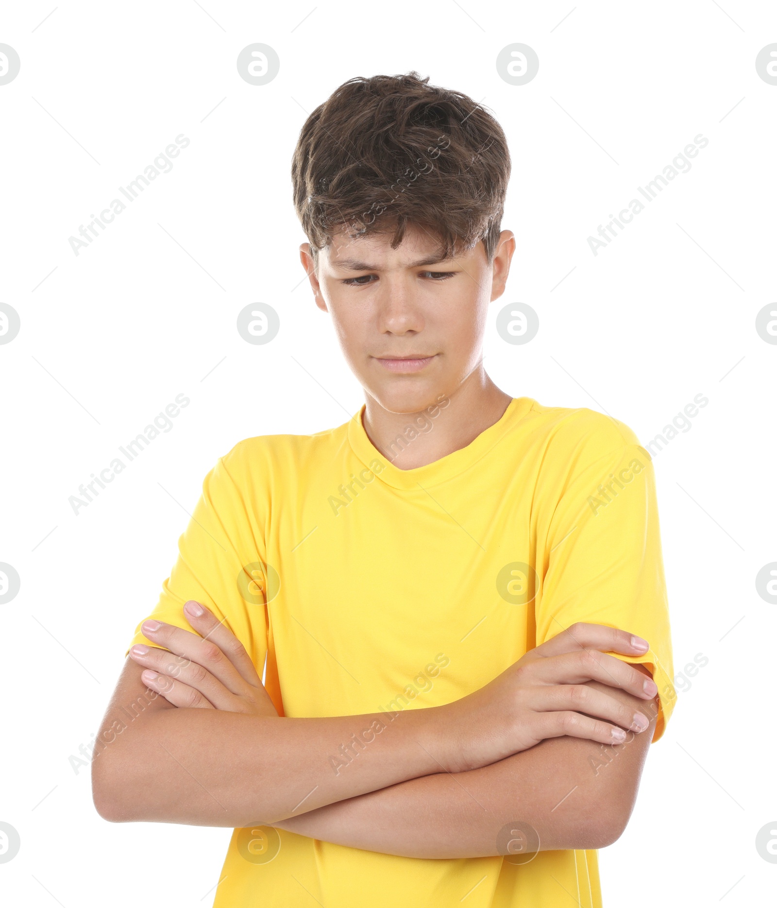 Portrait of teenage boy on white background Photo of Portrait of teenage boy on white background