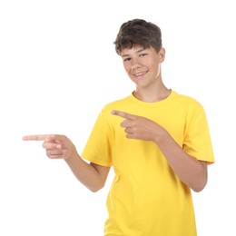 Photo of Teenage boy showing thumbs up on white background