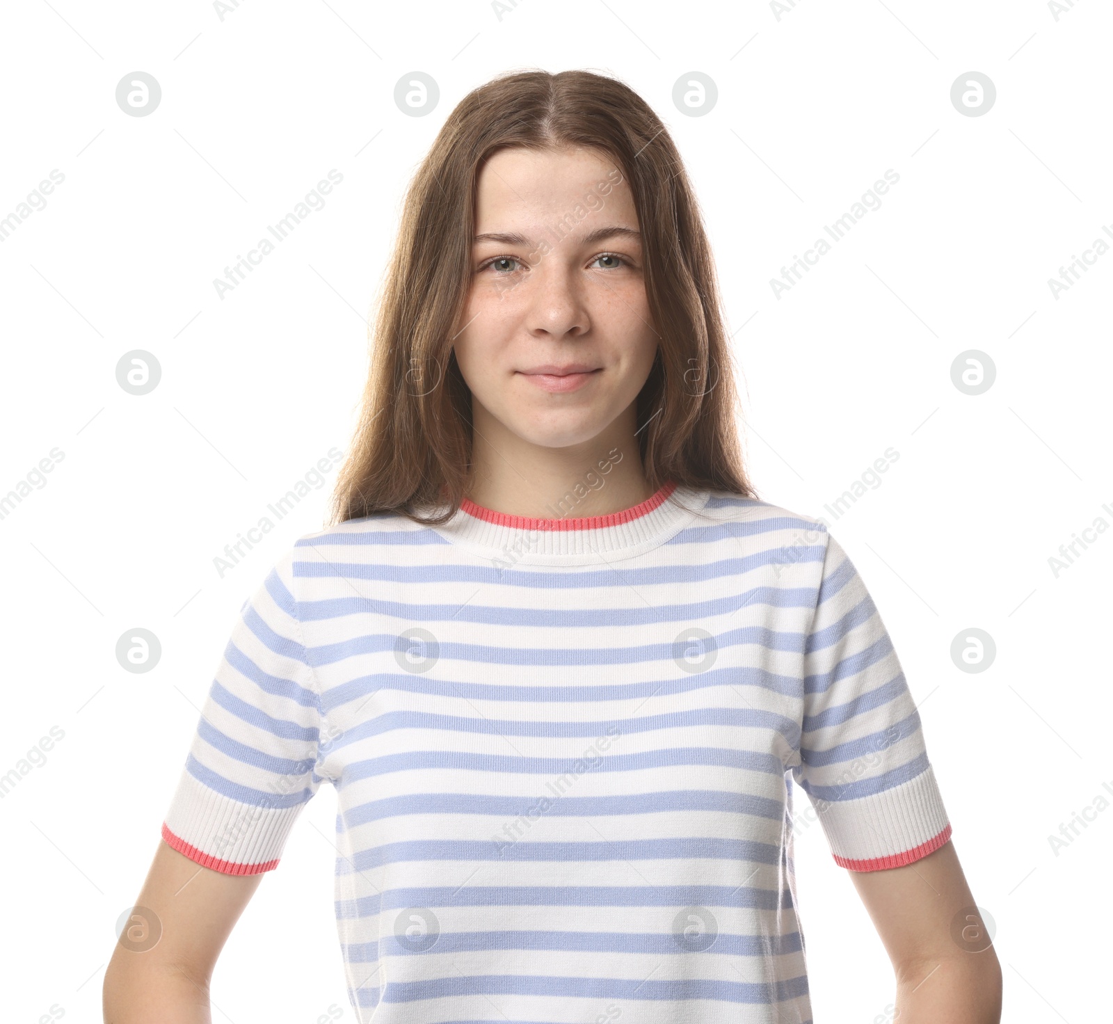 Portrait of teenage girl on white background Photo of Portrait of teenage girl on white background