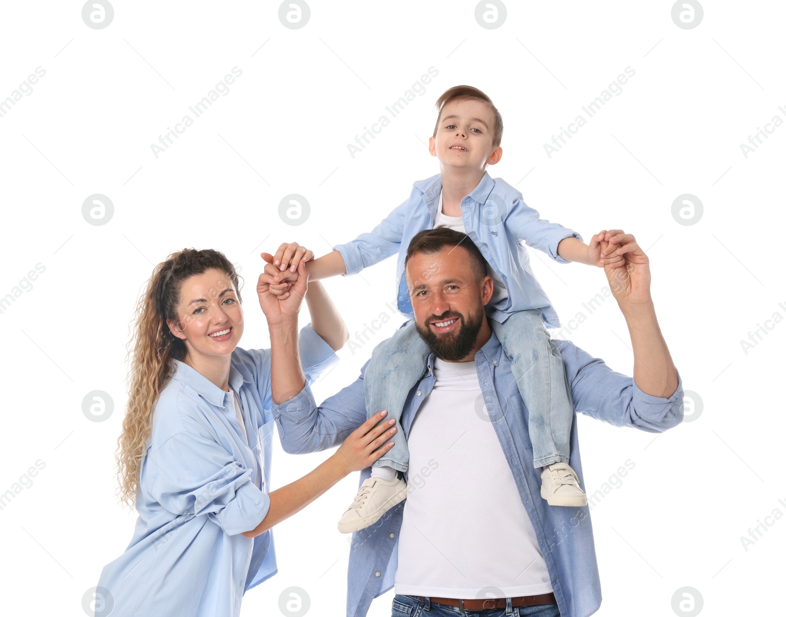 Photo of Portrait of happy family on white background