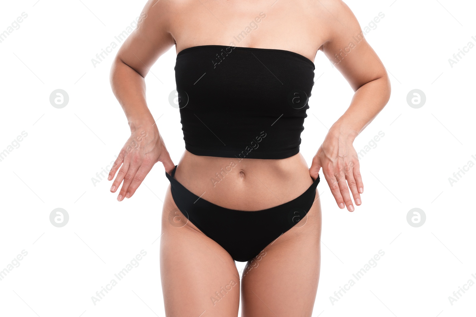 Fit woman with perfect body on white background, closeup Photo of Fit woman with perfect body on white background, closeup
