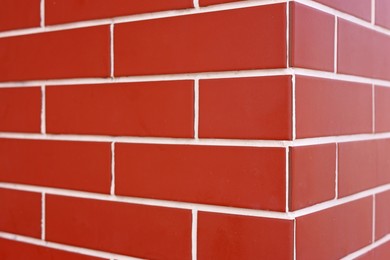 Photo of Texture of red brick wall as background, closeup