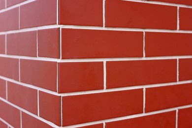 Photo of Texture of red brick wall as background, closeup