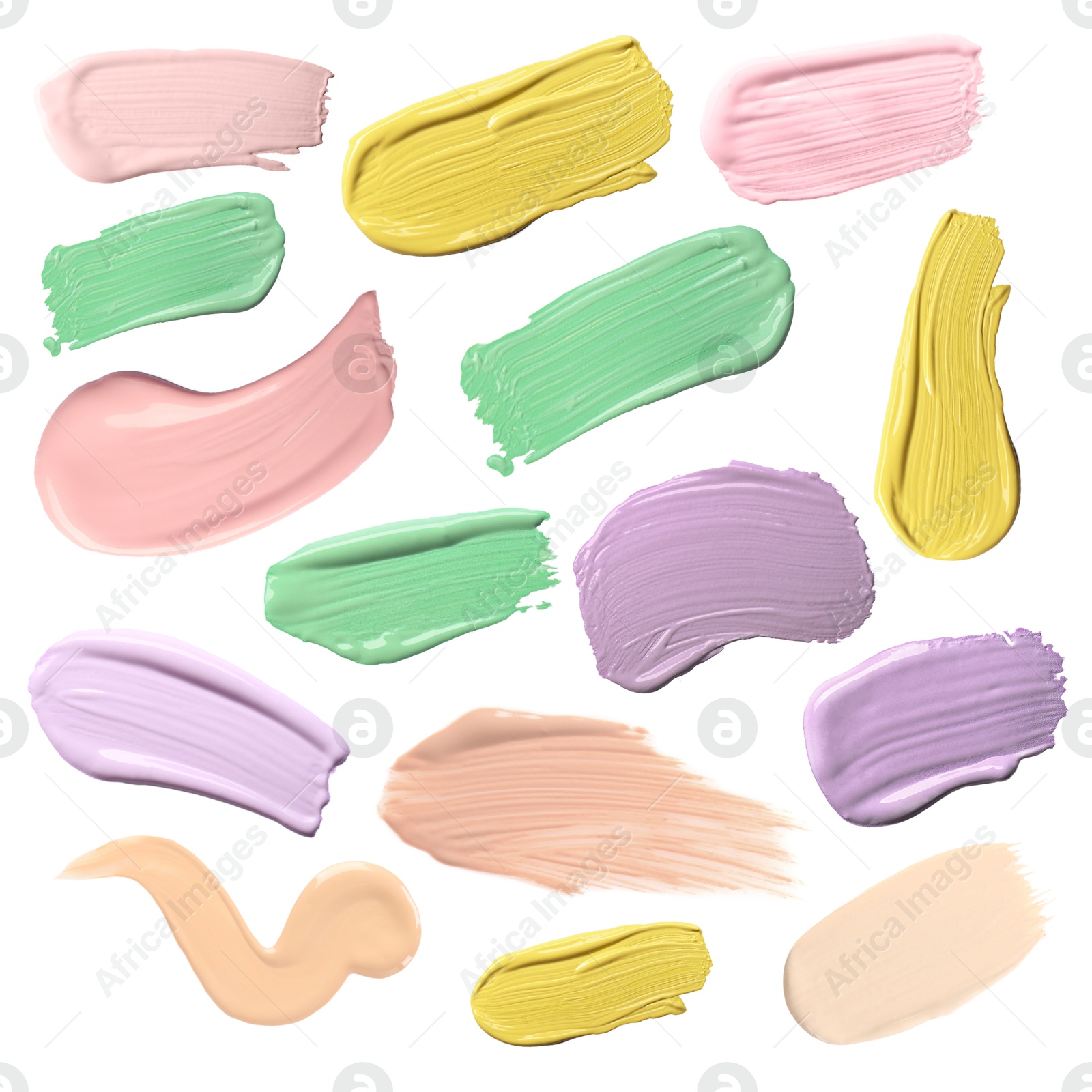 Image of Palette of correctors on white background, set. Different colors of cosmetic product