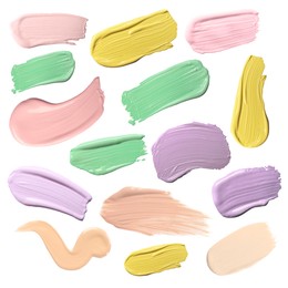 Image of Palette of correctors on white background, set. Different colors of cosmetic product