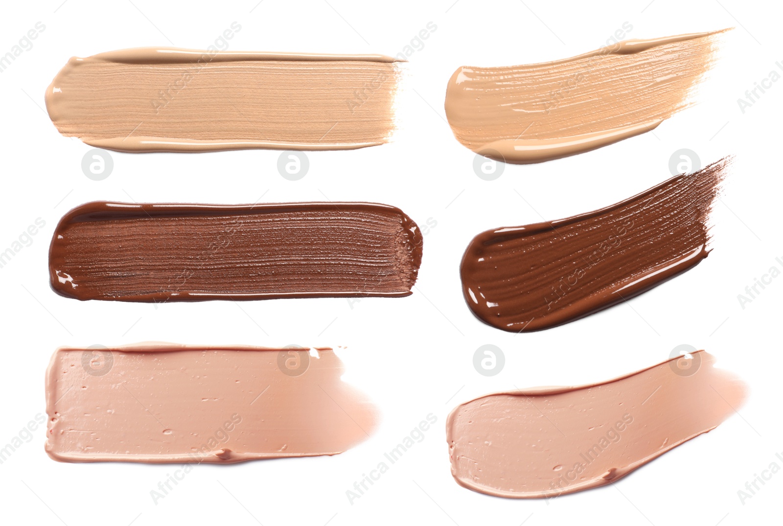 Image of Skin foundation in different shades on white background, set. Palette of cosmetic product