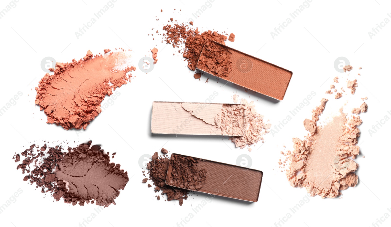 Image of Eyeshadow in different colors on white background, set. Palette of cosmetic product