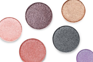 Image of Eyeshadow in different colors on white background, set. Palette of cosmetic product
