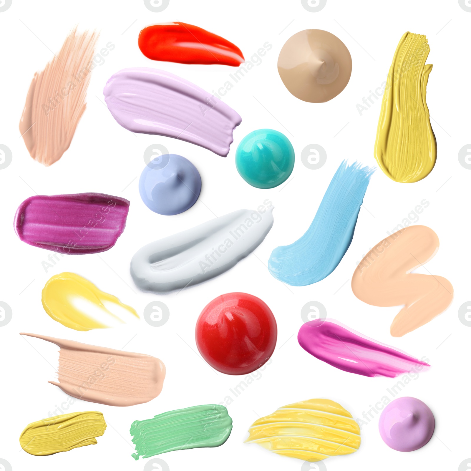 Image of Different makeup products on white background, set. Palette of cosmetics
