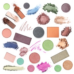 Image of Different makeup products on white background, set. Palette of cosmetics
