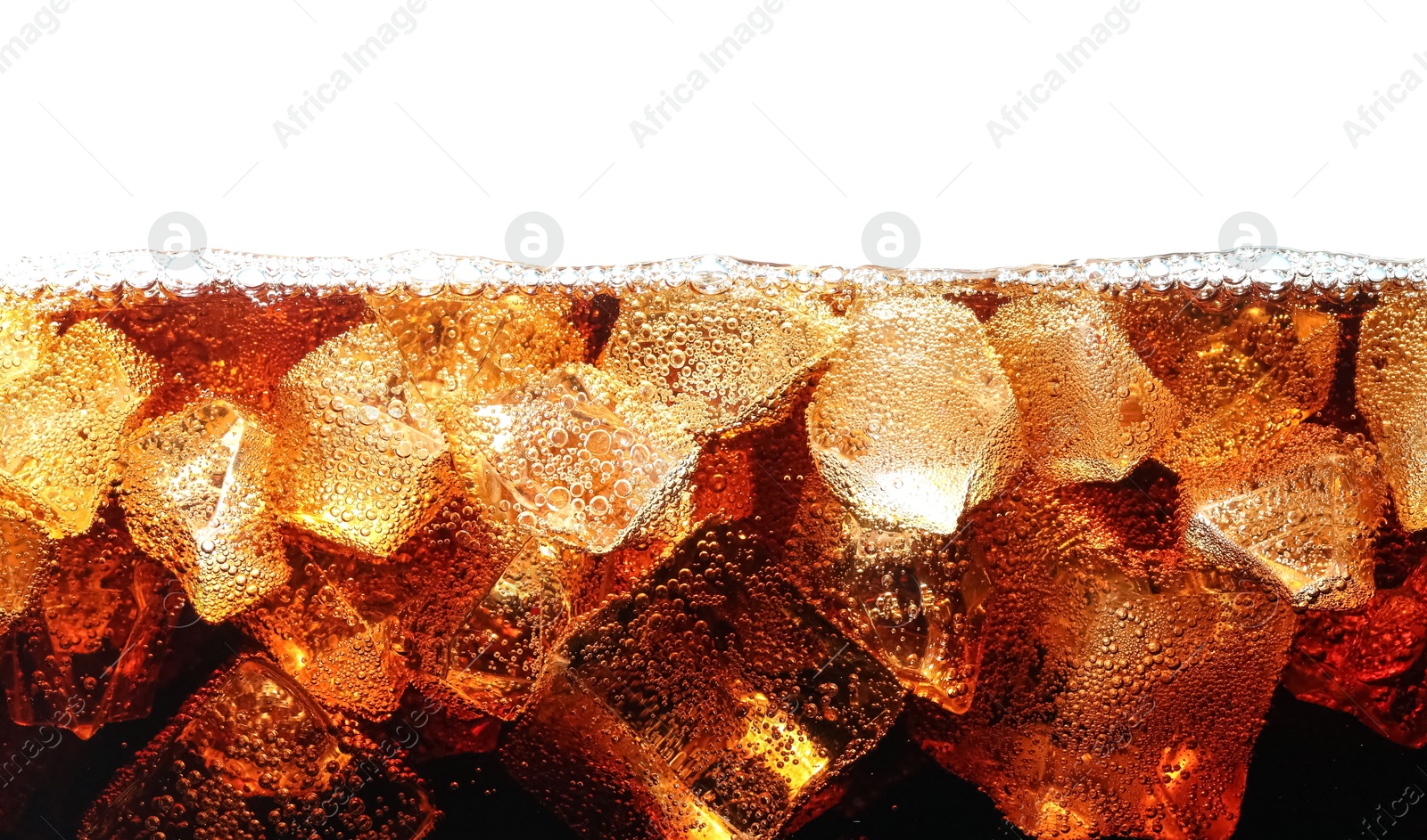 Refreshing cola with ice isolated on white Photo of Refreshing cola with ice isolated on white