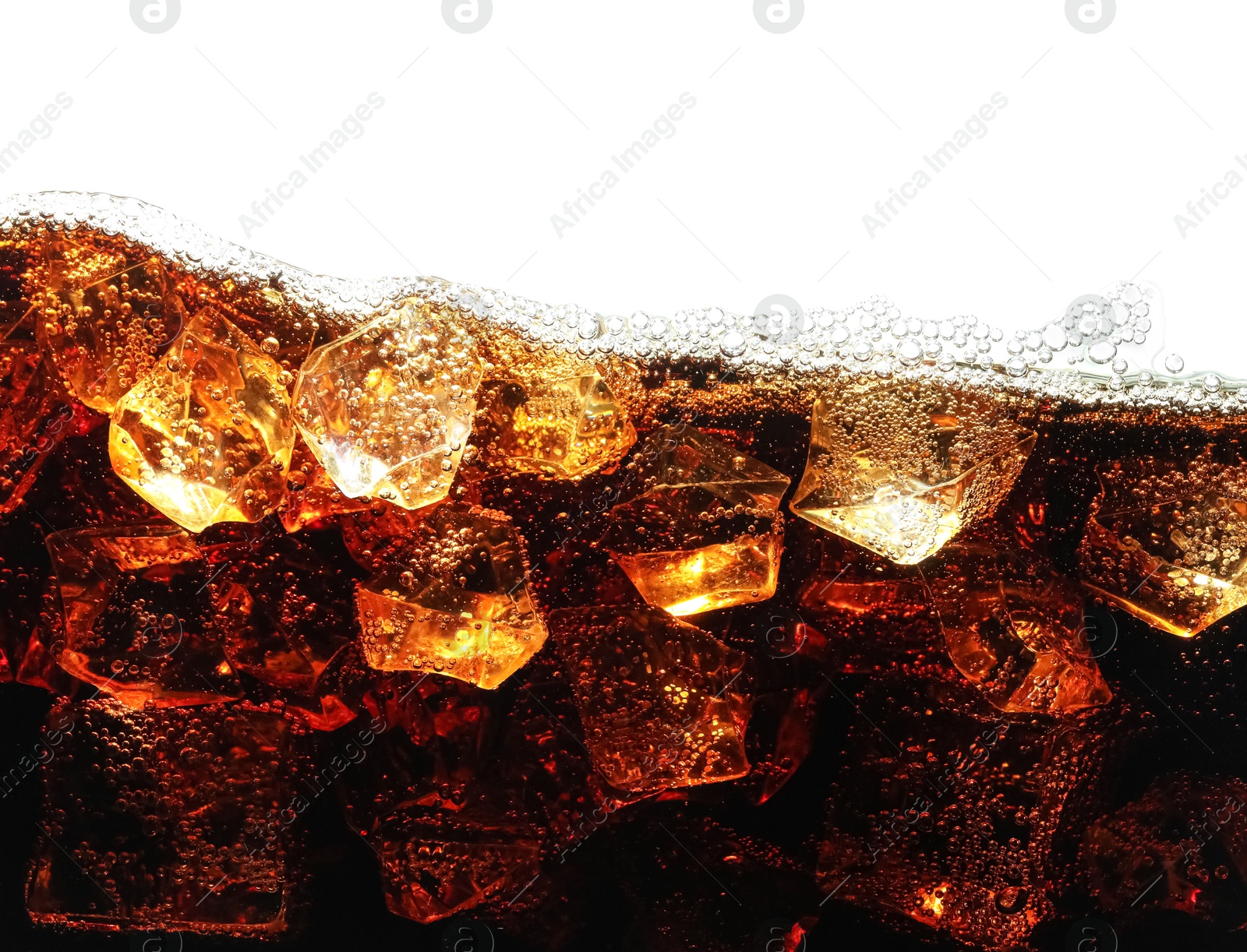 Photo of Refreshing cola with ice isolated on white