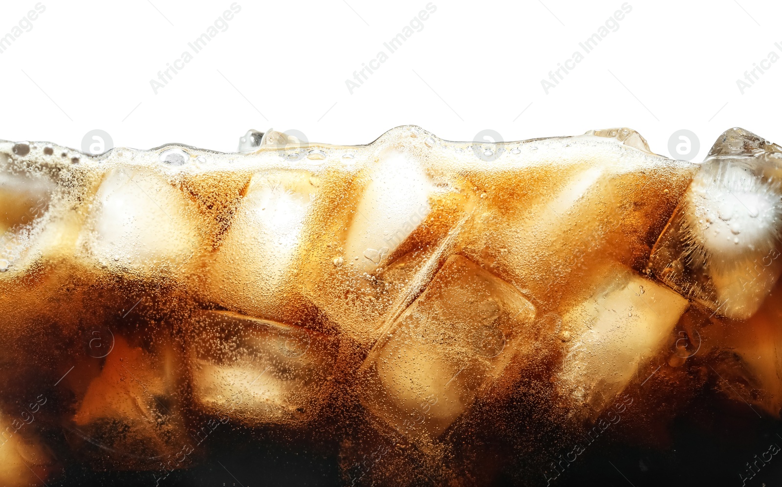 Photo of Refreshing cola with ice isolated on white