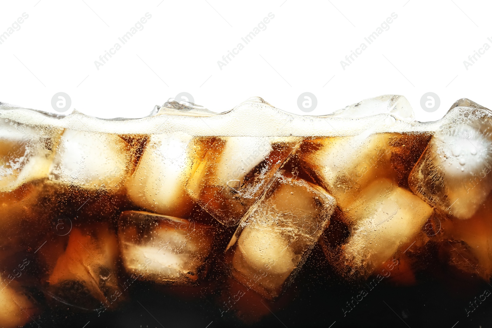 Photo of Refreshing cola with ice isolated on white