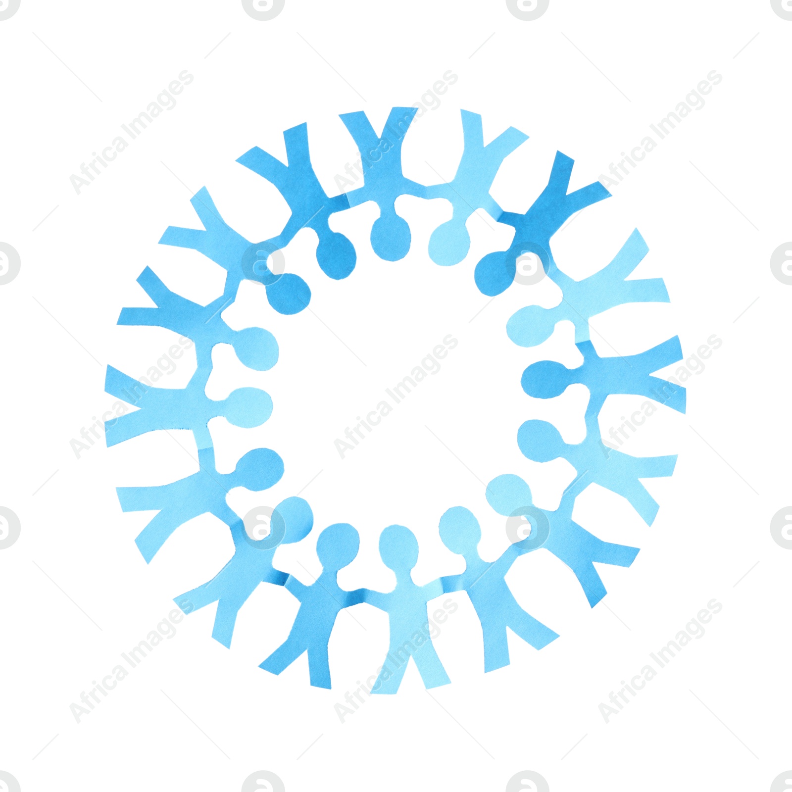 Paper figures of people holding hands isolated on white, top view Photo of Paper figures of people holding hands isolated on white, top view