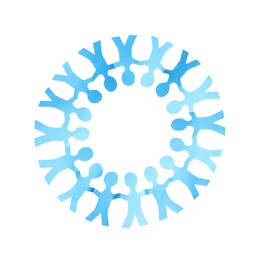 Photo of Paper figures of people holding hands isolated on white, top view