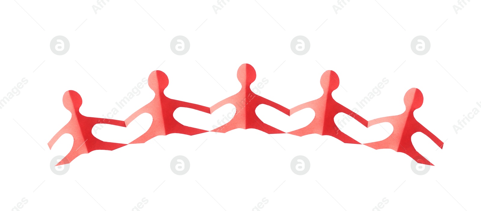 Paper figures of people holding hands isolated on white, top view Photo of Paper figures of people holding hands isolated on white, top view
