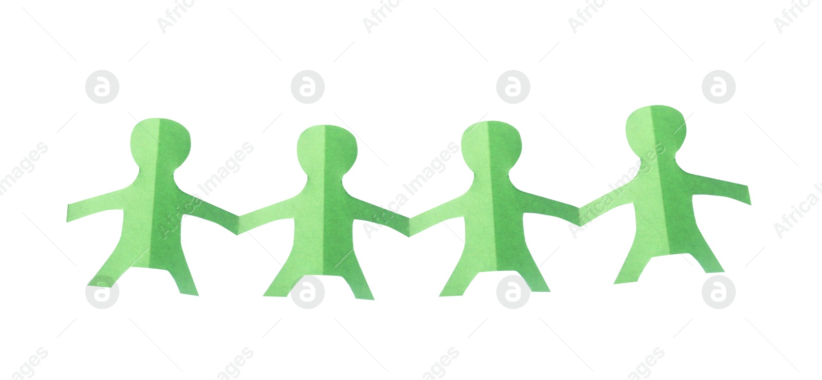 Paper figures of people holding hands isolated on white, top view Photo of Paper figures of people holding hands isolated on white, top view