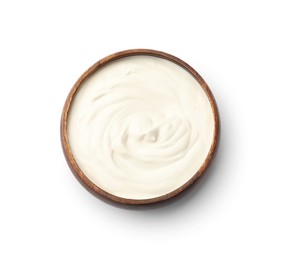 Photo of Delicious sour cream in bowl isolated on white, top view