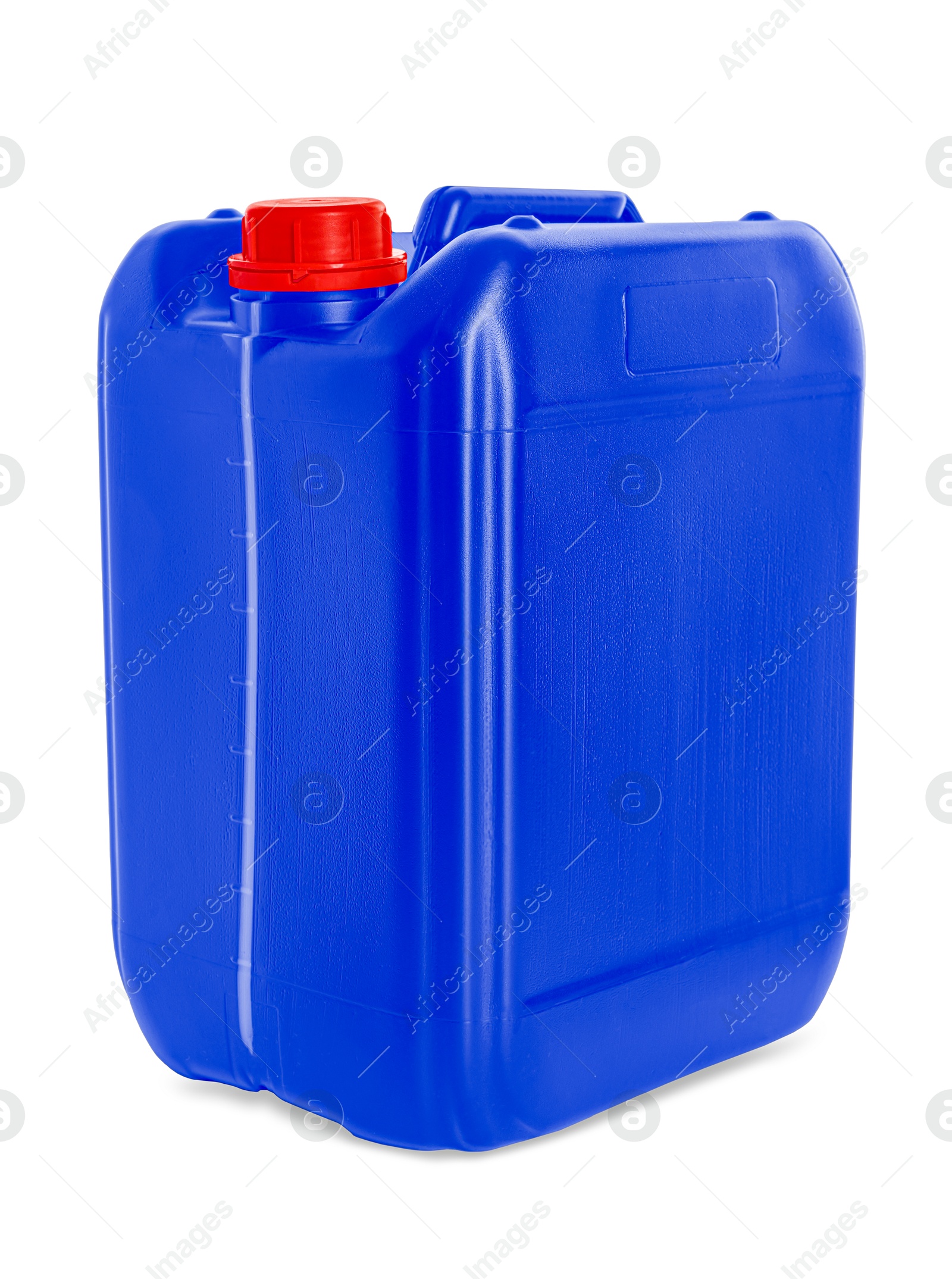 Image of One blue plastic canister on white background