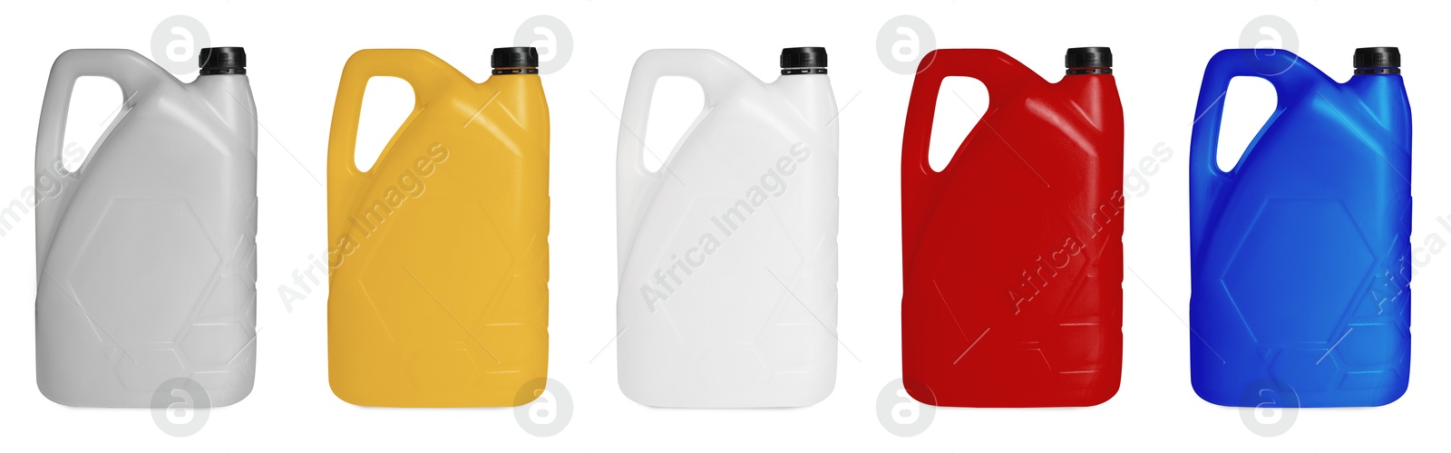 Plastic canisters in different colors isolated on white, set Image of Plastic canisters in different colors isolated on white, set