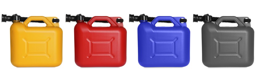 Image of Plastic canisters in different colors isolated on white, set