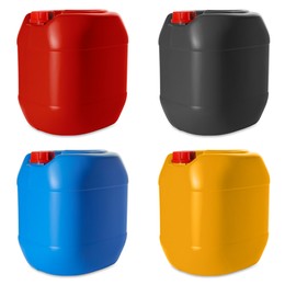 Image of Plastic canisters in different colors isolated on white, set