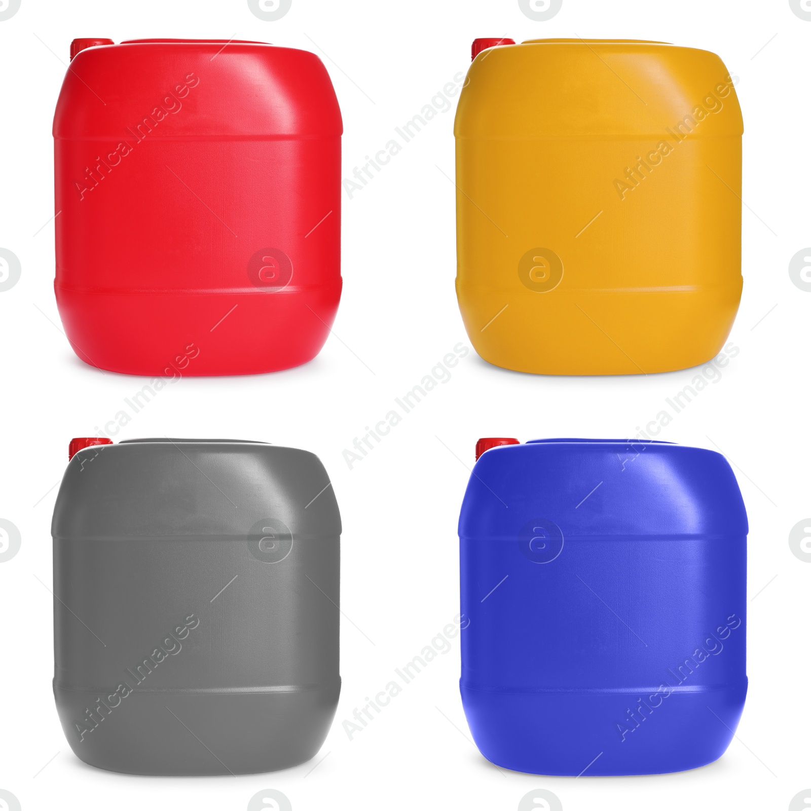 Plastic canisters in different colors isolated on white, set Image of Plastic canisters in different colors isolated on white, set