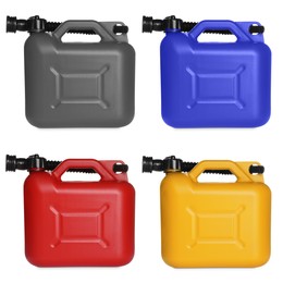 Image of Plastic canisters in different colors isolated on white, set