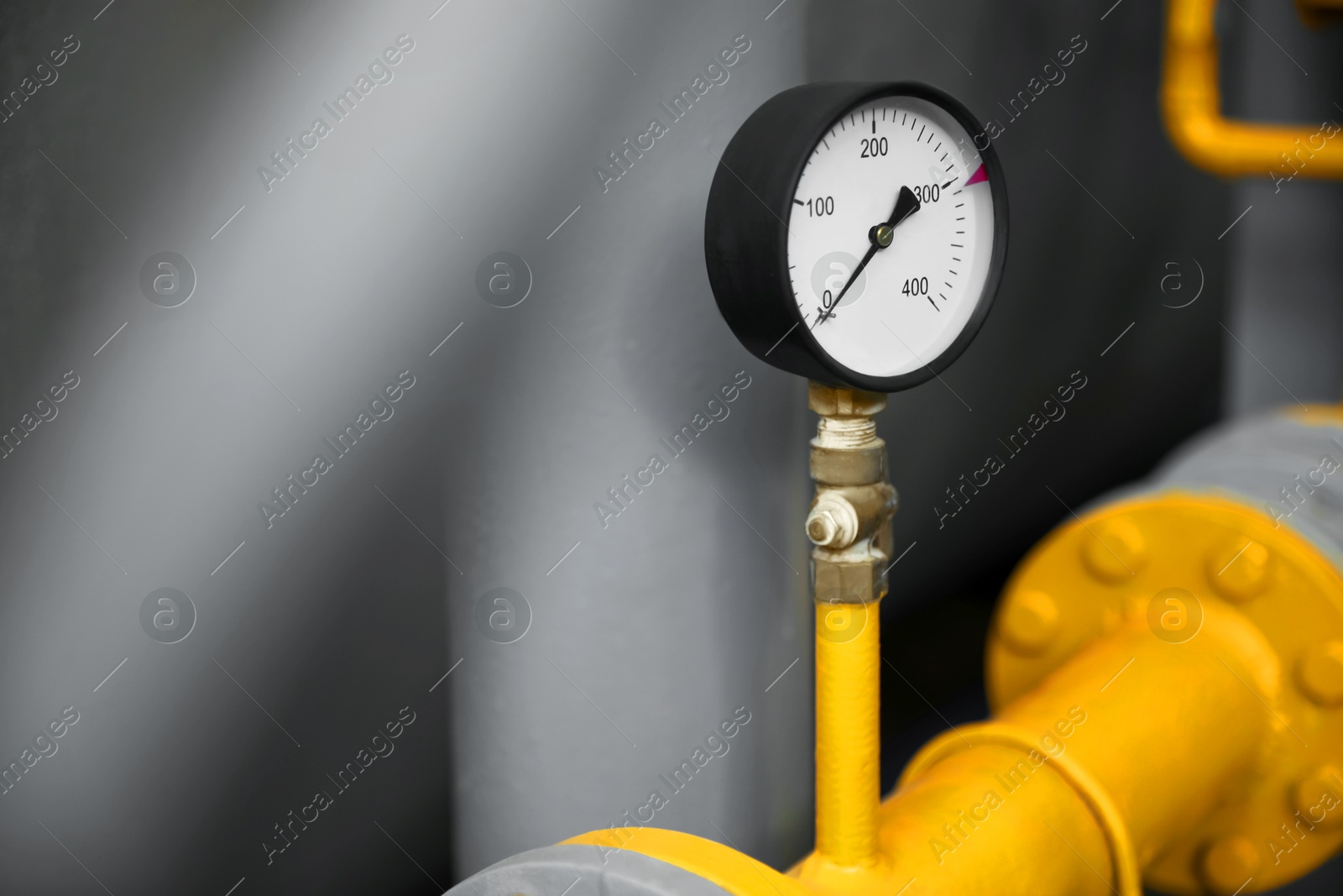 Pressure gauge at modern granary, closeup. Space for text Image of Pressure gauge at modern granary, closeup. Space for text