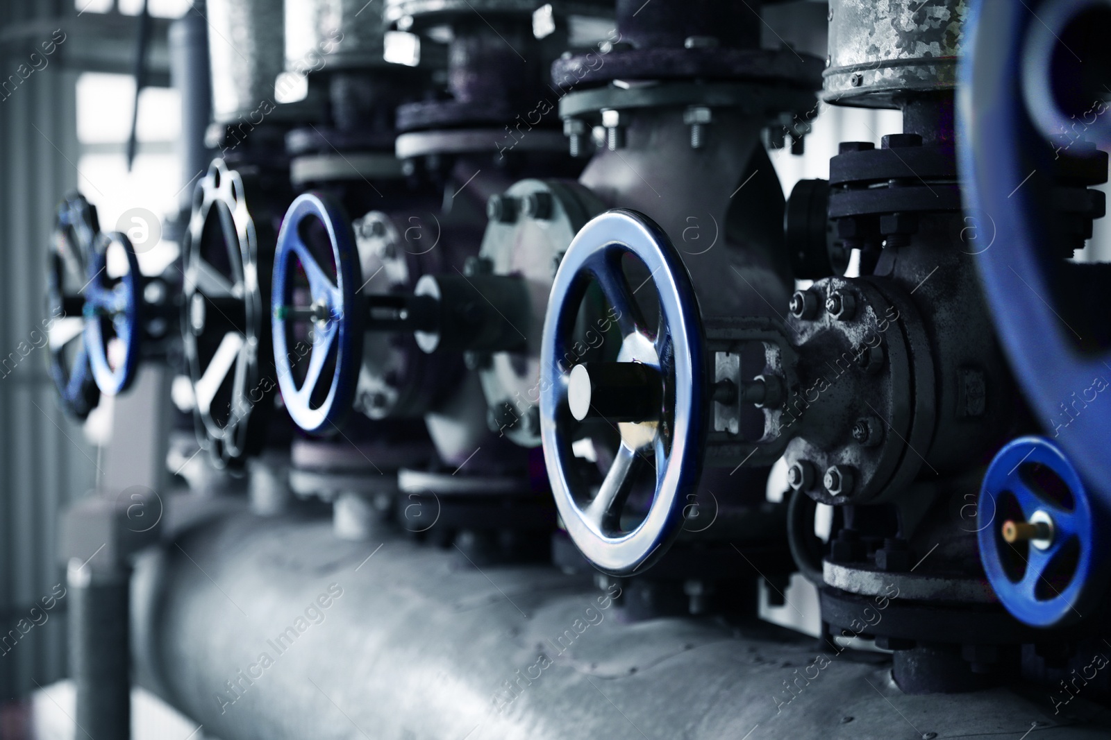 Pump control valves at modern granary, closeup view Image of Pump control valves at modern granary, closeup view