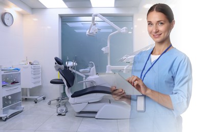 Image of Doctor and dentist's office, double exposure. Banner design